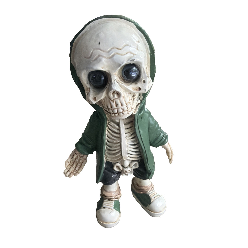 Skeleton in a Green Hoodie/converse Sneakers Figurine Spooky Fun Mini Halloween